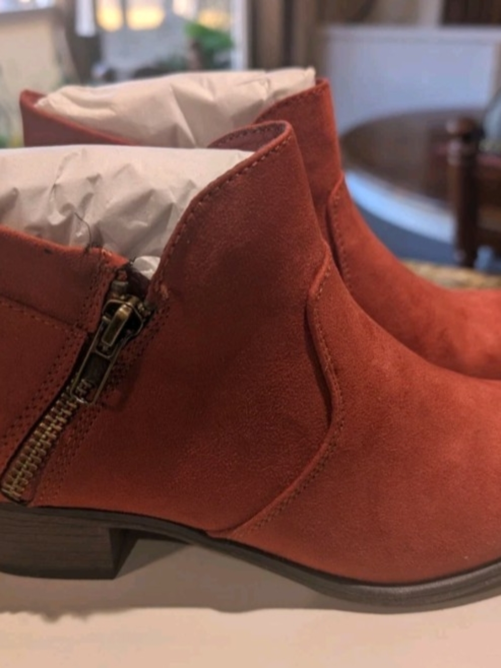 Sun & Stone Abbey bright Suede Ankle Boots in Rust